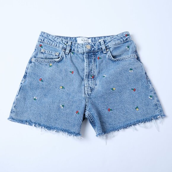 Rails Zuma Embroidered Flower Field Frayed Hem Denim Shorts Size 25 cottagecore - Picture 2 of 16